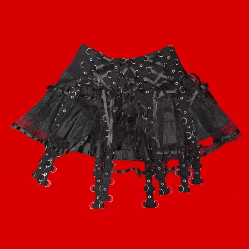 Black and silver lace up skirt with gothic details